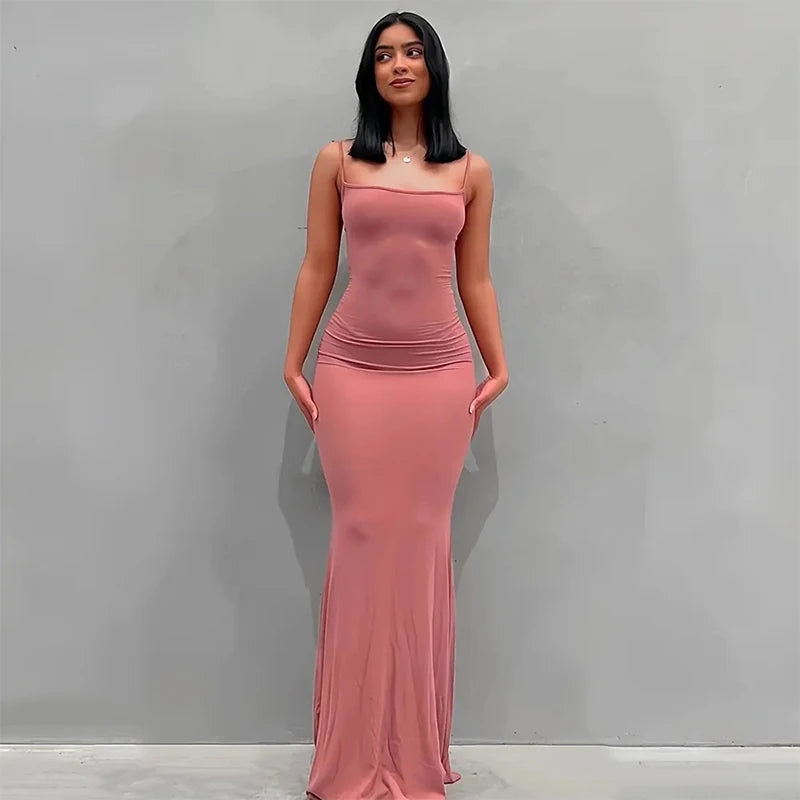 Satin Backless Bodycon Maxi Dress