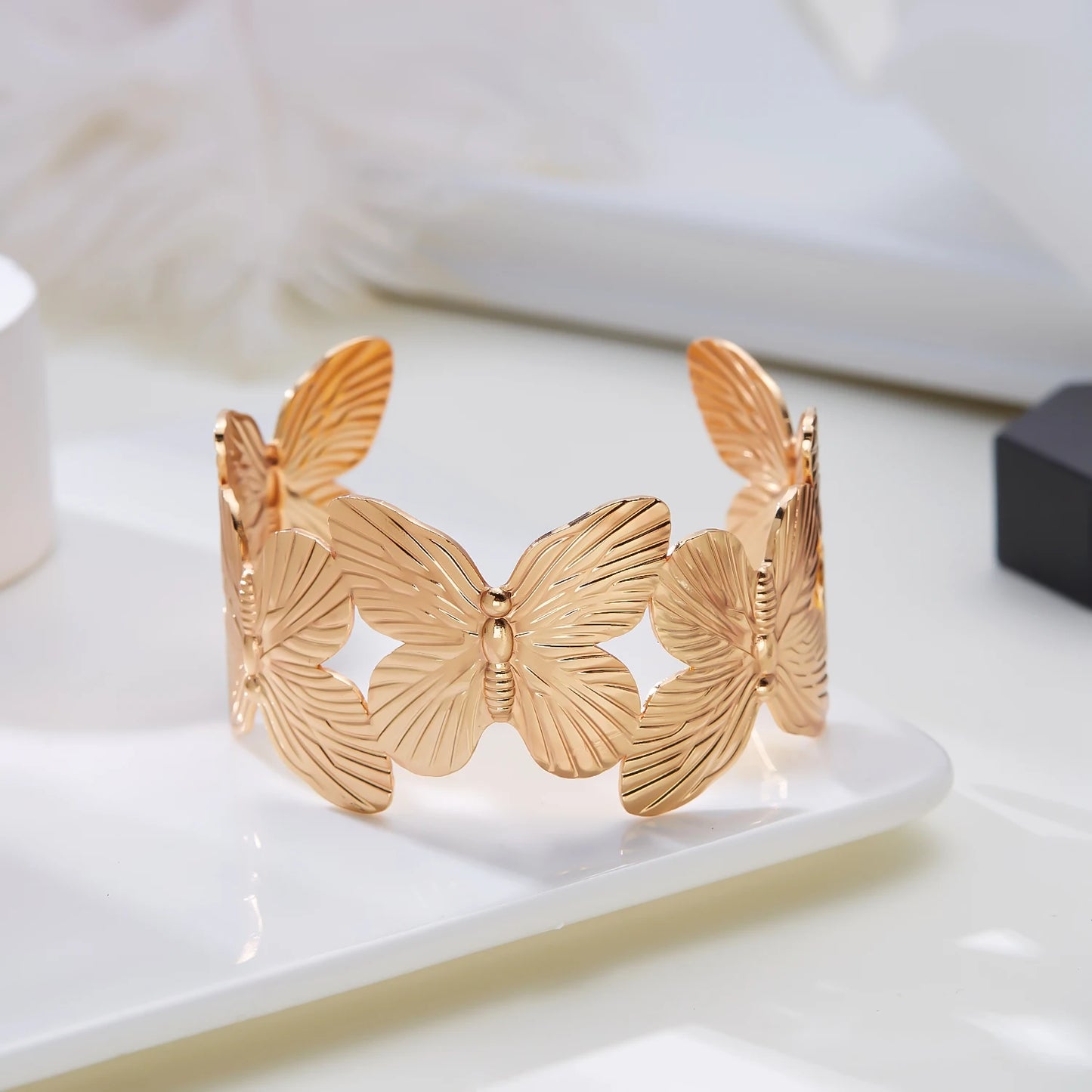Butterfly Flower Open Cuff