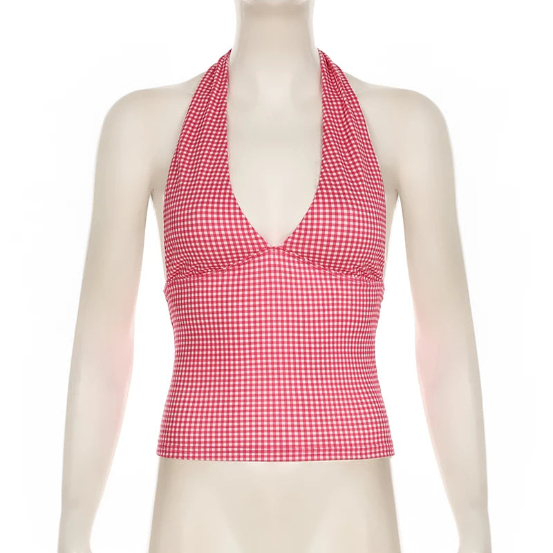 Plaid & Heart Halter Crop Top