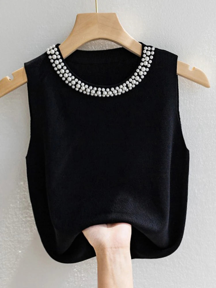 Korea Knitted Beaded Tank Top