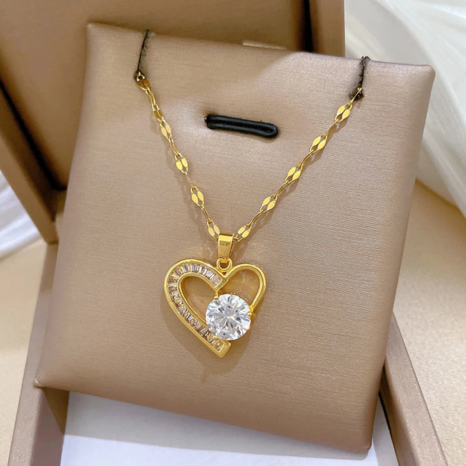 Clear Zircon Heart Necklace