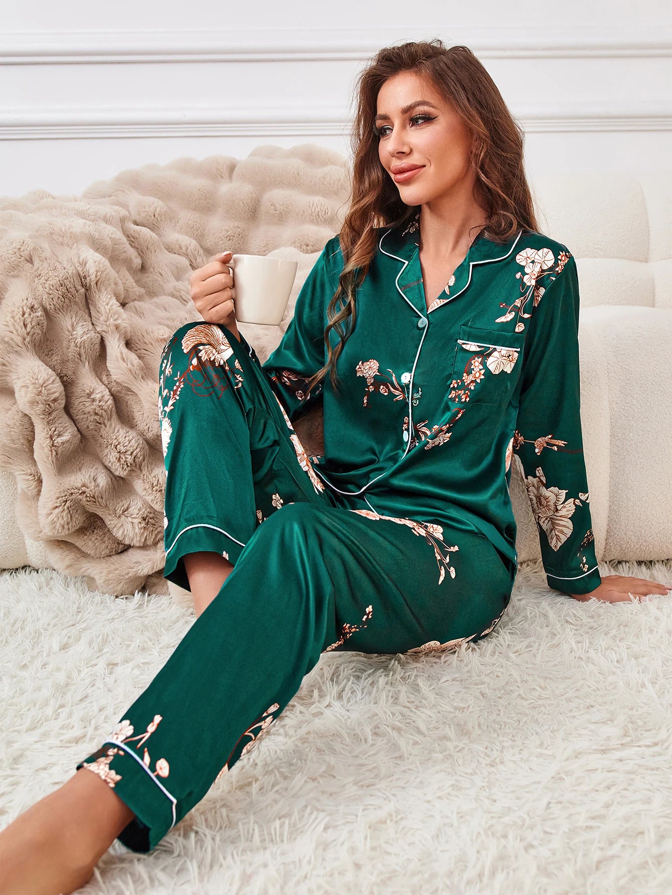Floral Satin Pajama Set