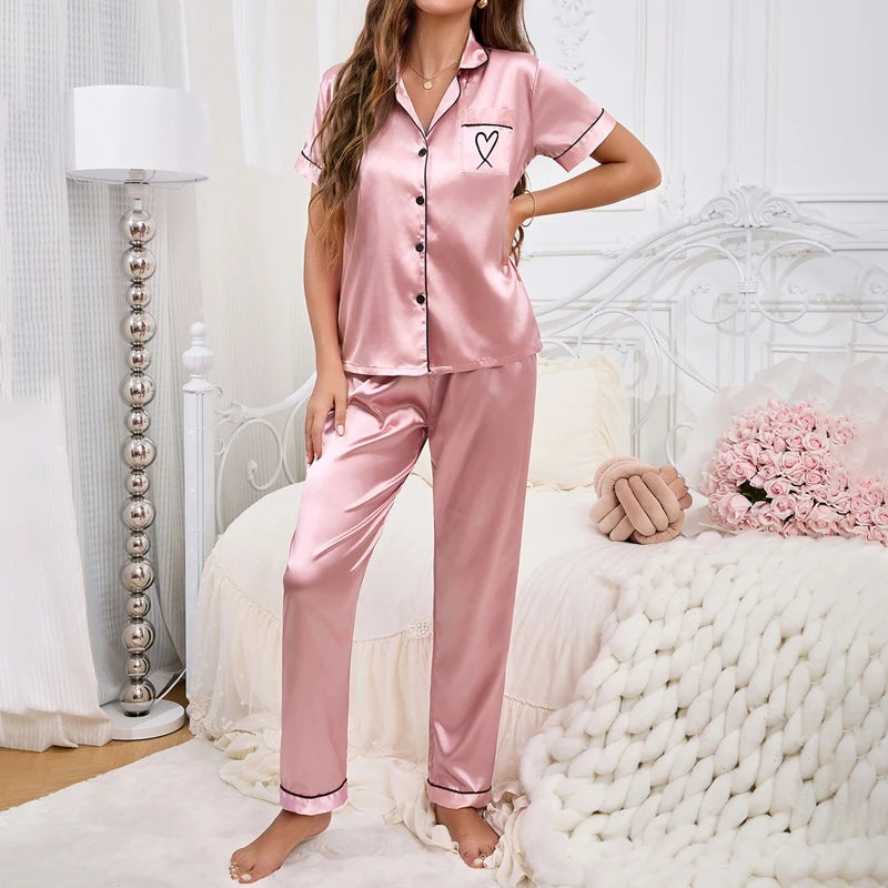 Short Sleeve Satin Pajama Set