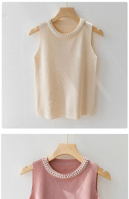 Korea Knitted Beaded Tank Top