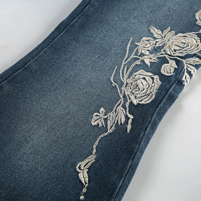 Retro Floral Embroidered Jeans