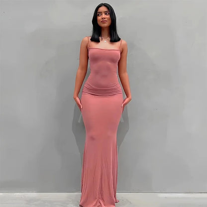Satin Backless Bodycon Maxi Dress