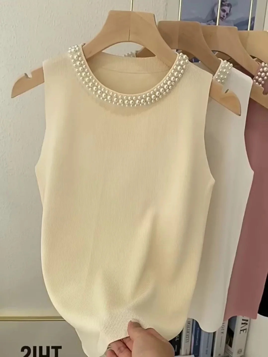 Korea Knitted Beaded Tank Top