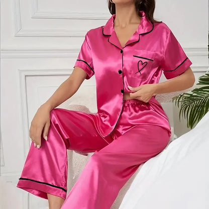 Short Sleeve Satin Pajama Set