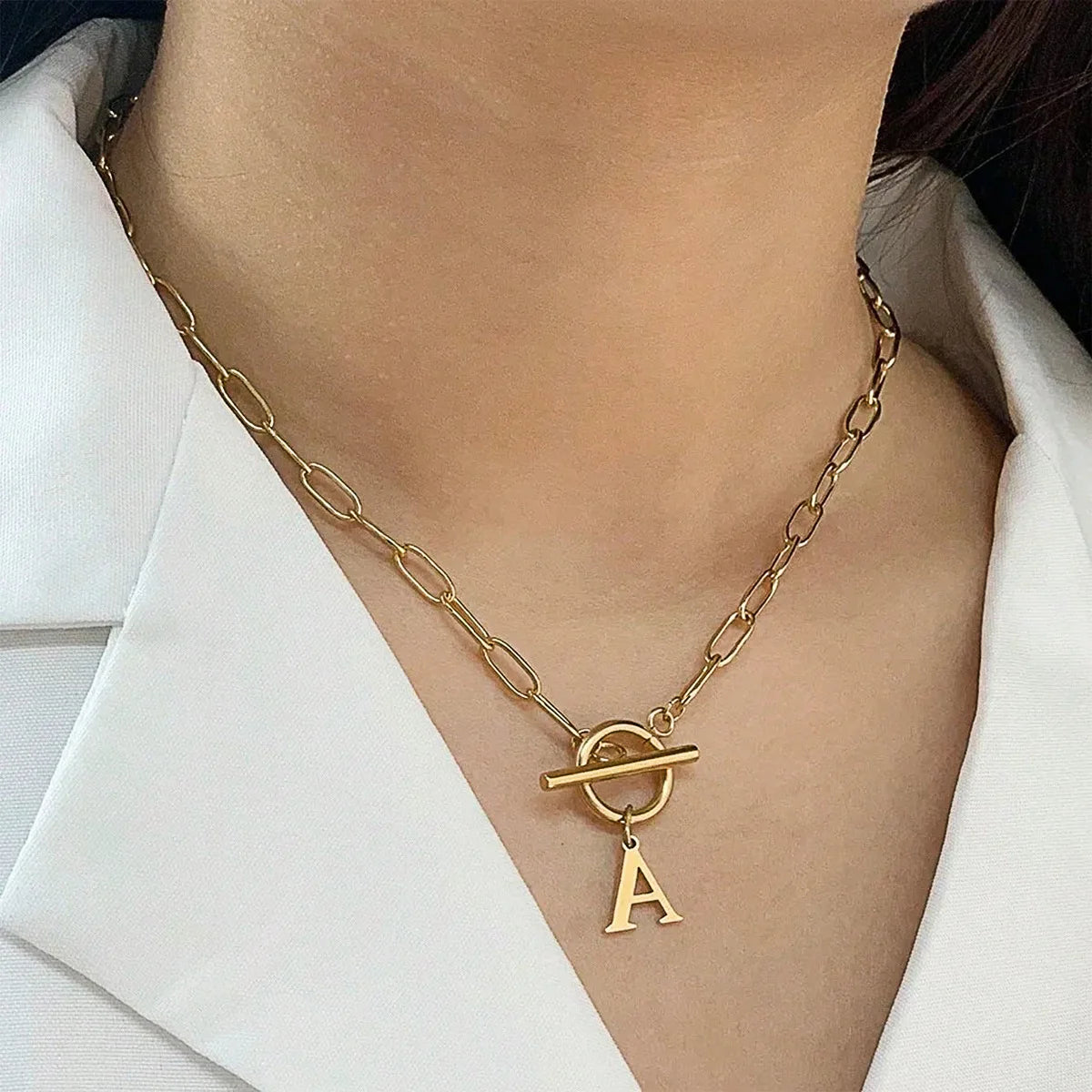 Initial Paperclip Chain Necklace