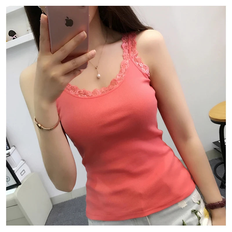 Lace Patchwork Bodycon Tank Top
