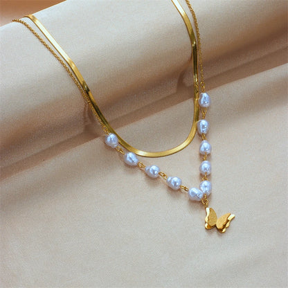 Pearl Butterfly Layered Necklace