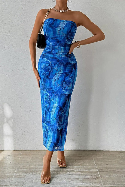 Sleeveless Chestless Hem Slit Dress