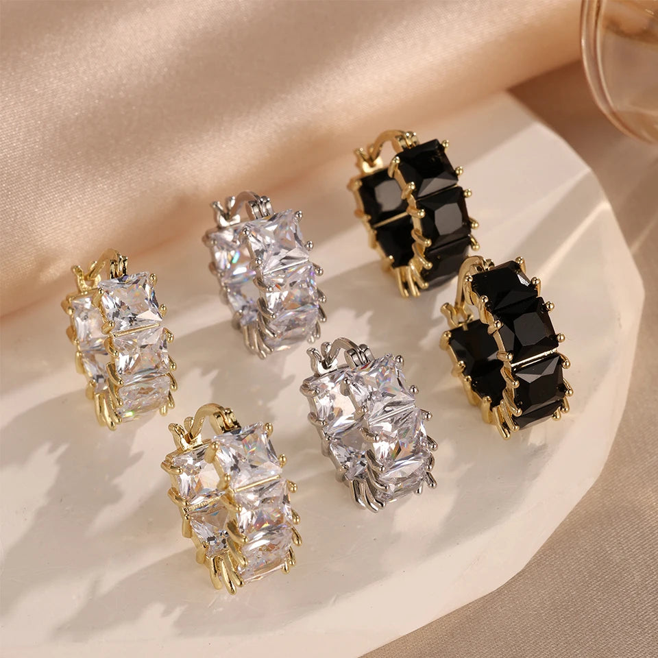 Vintage Black Crystal Hoop Earrings