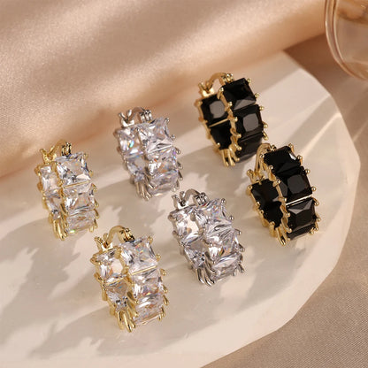 Vintage Black Crystal Hoop Earrings