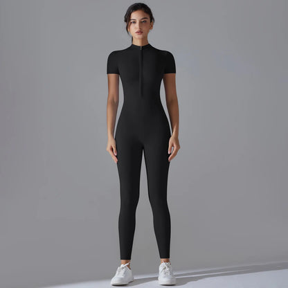 Short Sleeve Zipper Yoga Jumpsuit