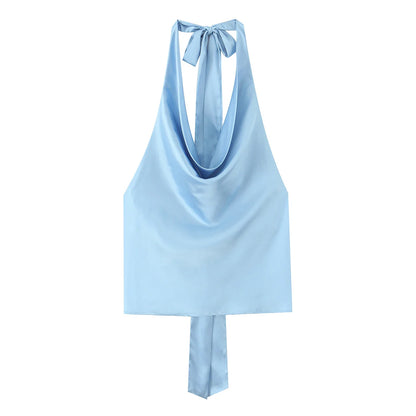 Satin Halter Tie-Back Top