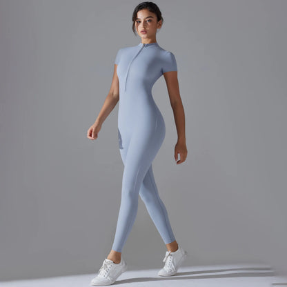 Short Sleeve Zipper Yoga Jumpsuit