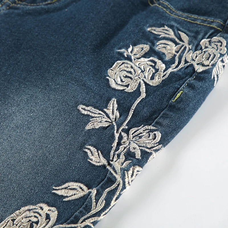 Retro Floral Embroidered Jeans