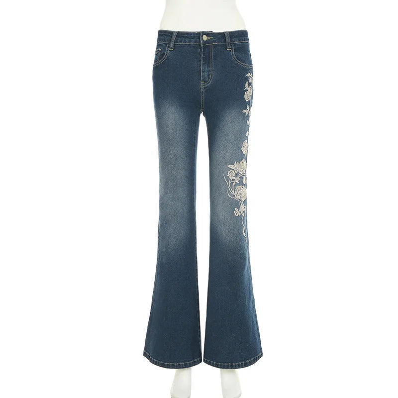 Retro Floral Embroidered Jeans