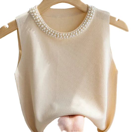 Korea Knitted Beaded Tank Top