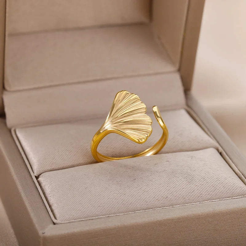 Vintage Ginkgo Leaf Open Ring