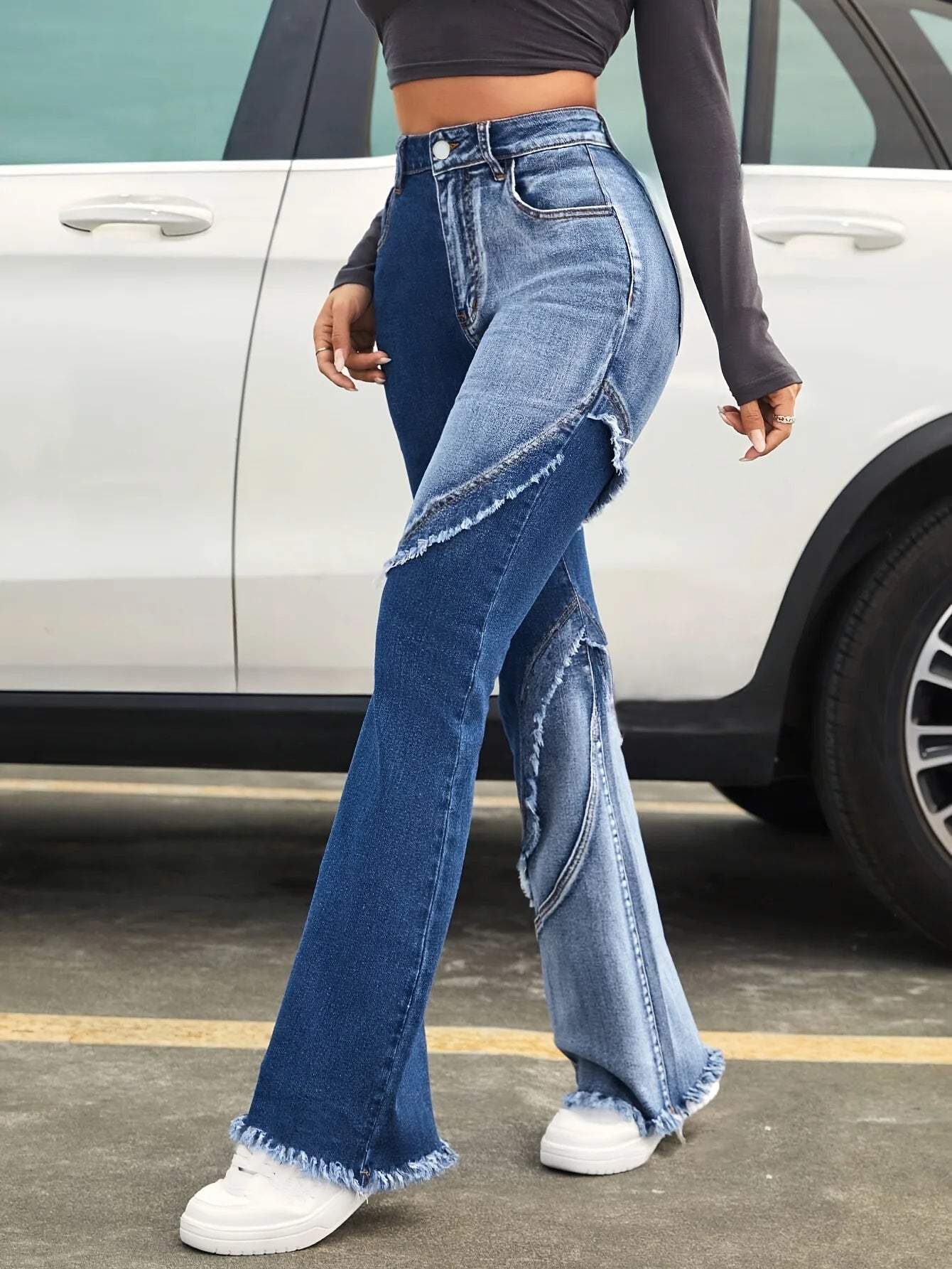 Two-Tone Flared Stretch Pants