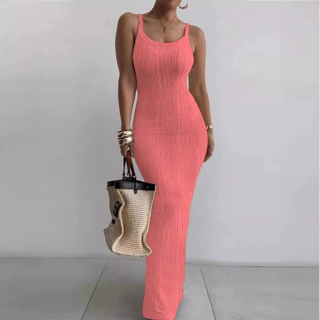 Spaghetti Strap Water Wave Maxi Dress