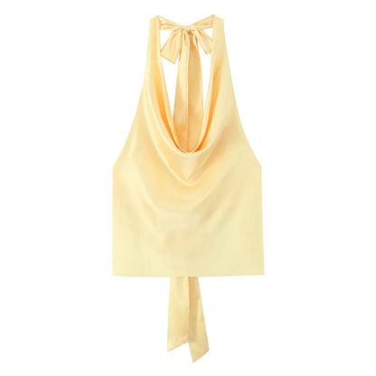 Satin Halter Tie-Back Top