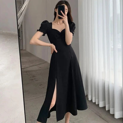 V-Neck Puff Sleeve A-Line Dress