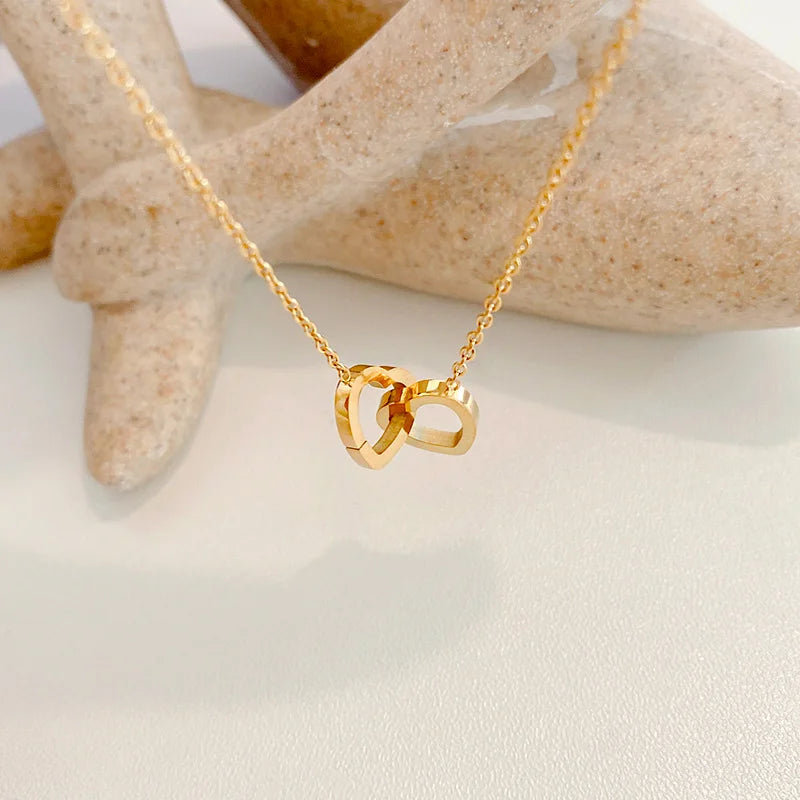 Double Heart Gold Necklace