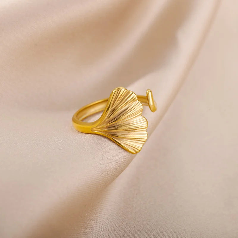 Vintage Ginkgo Leaf Open Ring