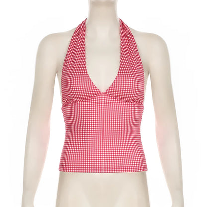 Plaid & Heart Halter Crop Top