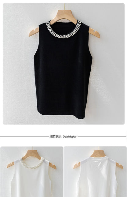 Korea Knitted Beaded Tank Top