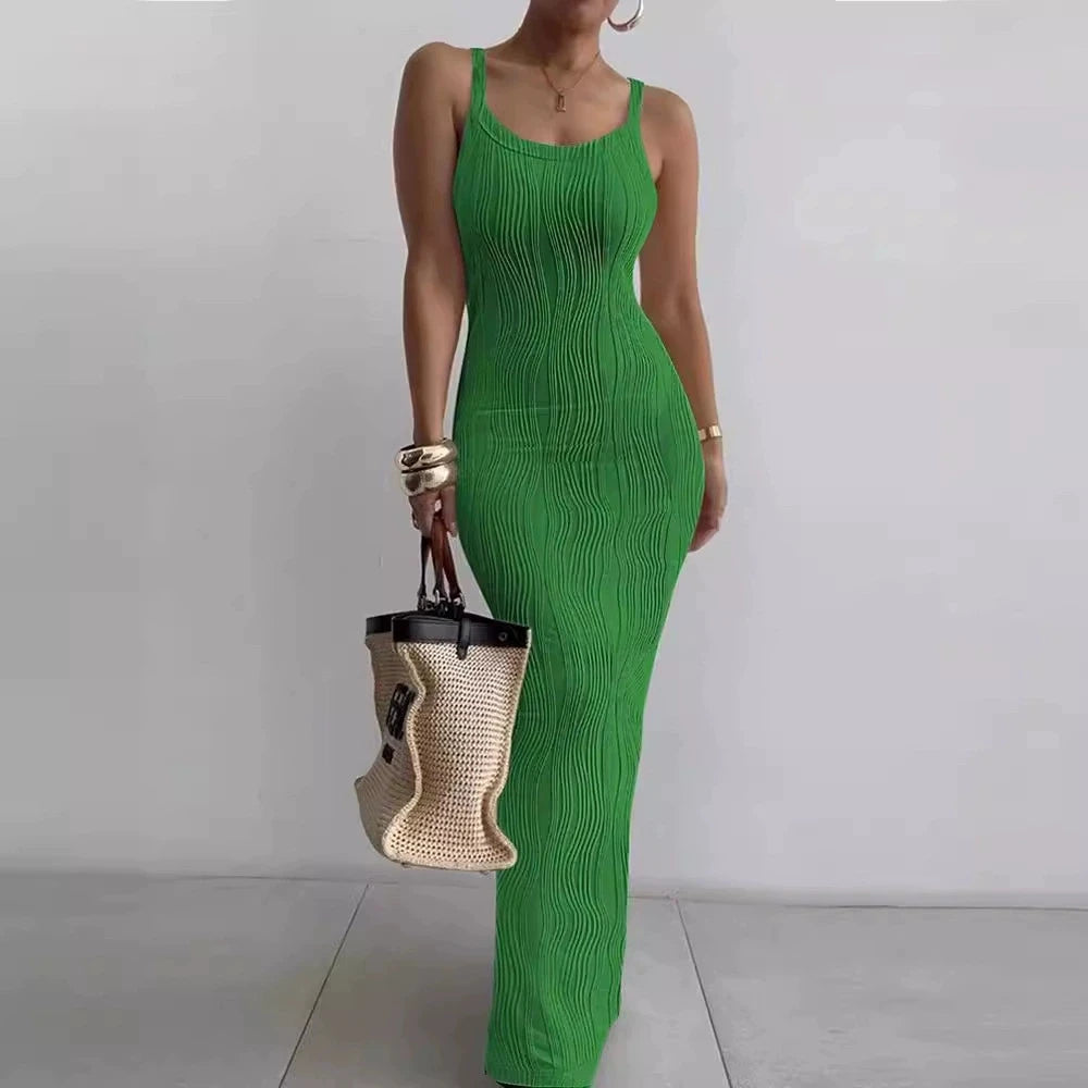Spaghetti Strap Water Wave Maxi Dress