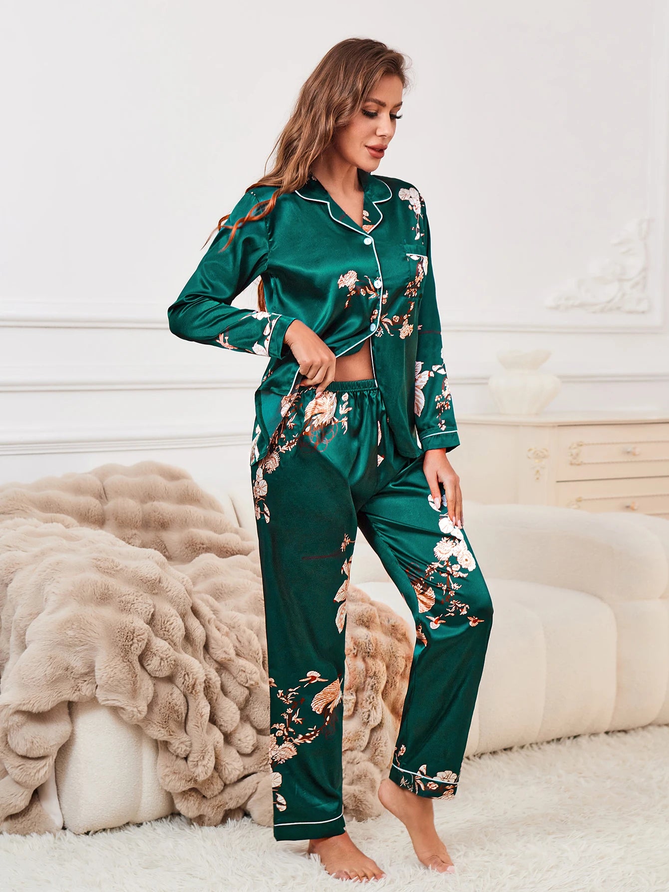 Floral Satin Pajama Set