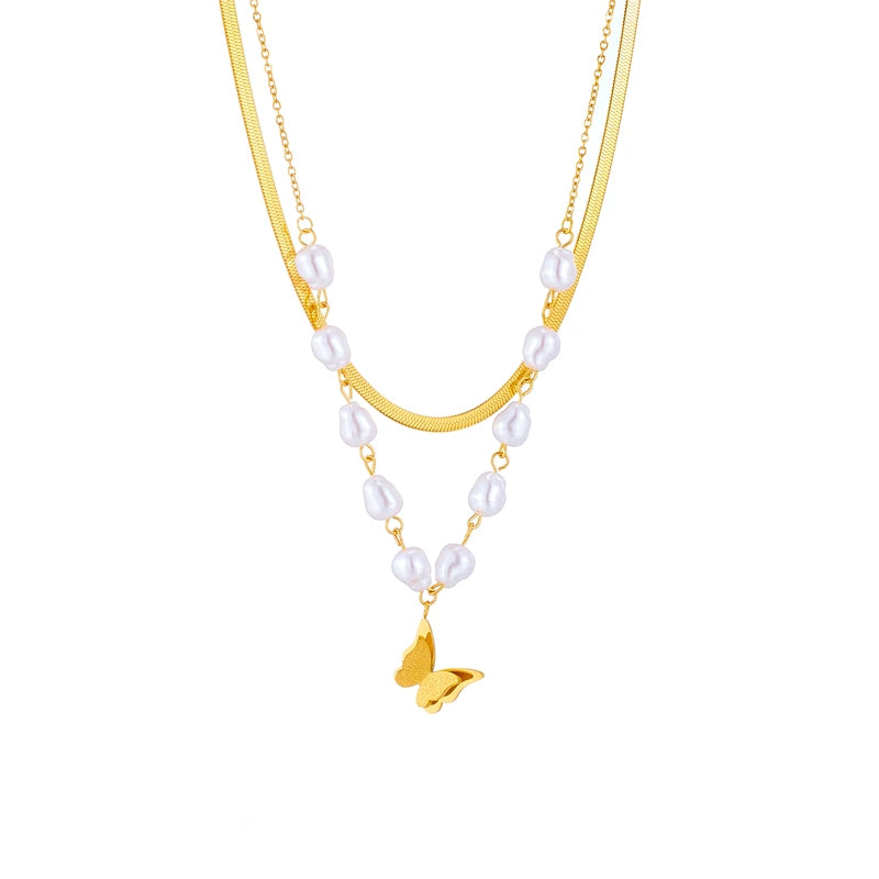 Pearl Butterfly Layered Necklace