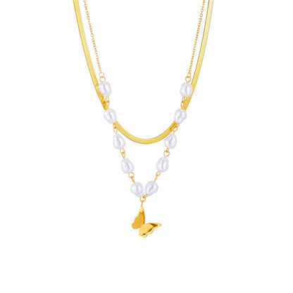Pearl Butterfly Layered Necklace