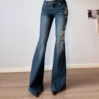 Retro Floral Embroidered Jeans