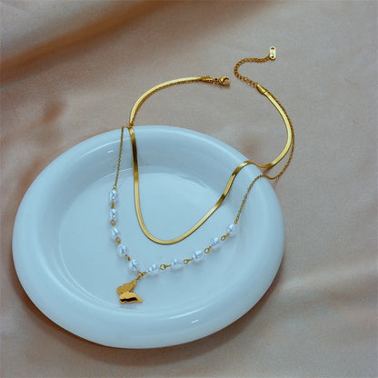 Pearl Butterfly Layered Necklace