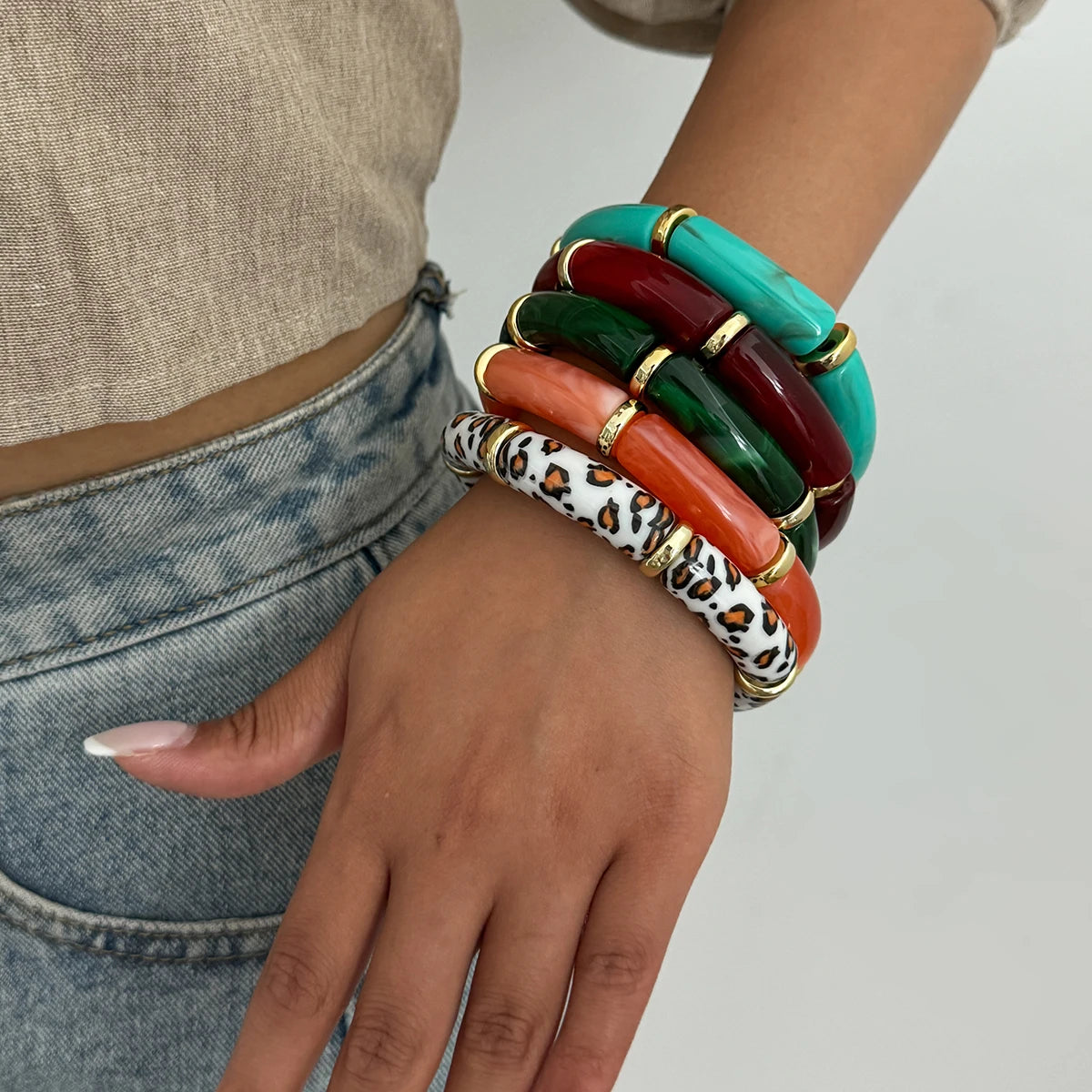 Vintage Leopard Stack Bracelet Set