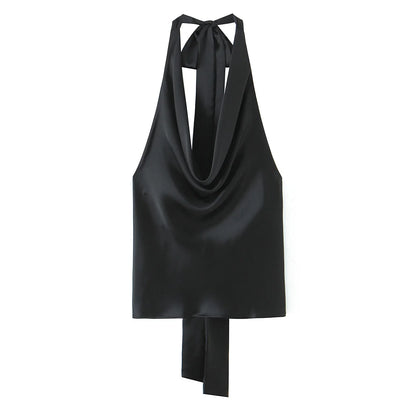 Satin Halter Tie-Back Top