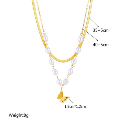 Pearl Butterfly Layered Necklace