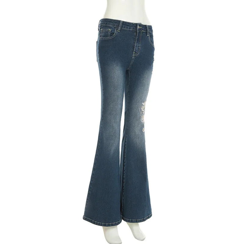 Retro Floral Embroidered Jeans