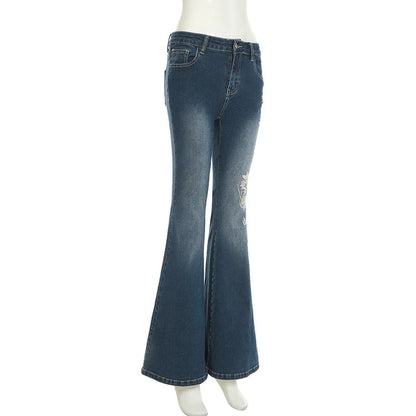 Retro Floral Embroidered Jeans
