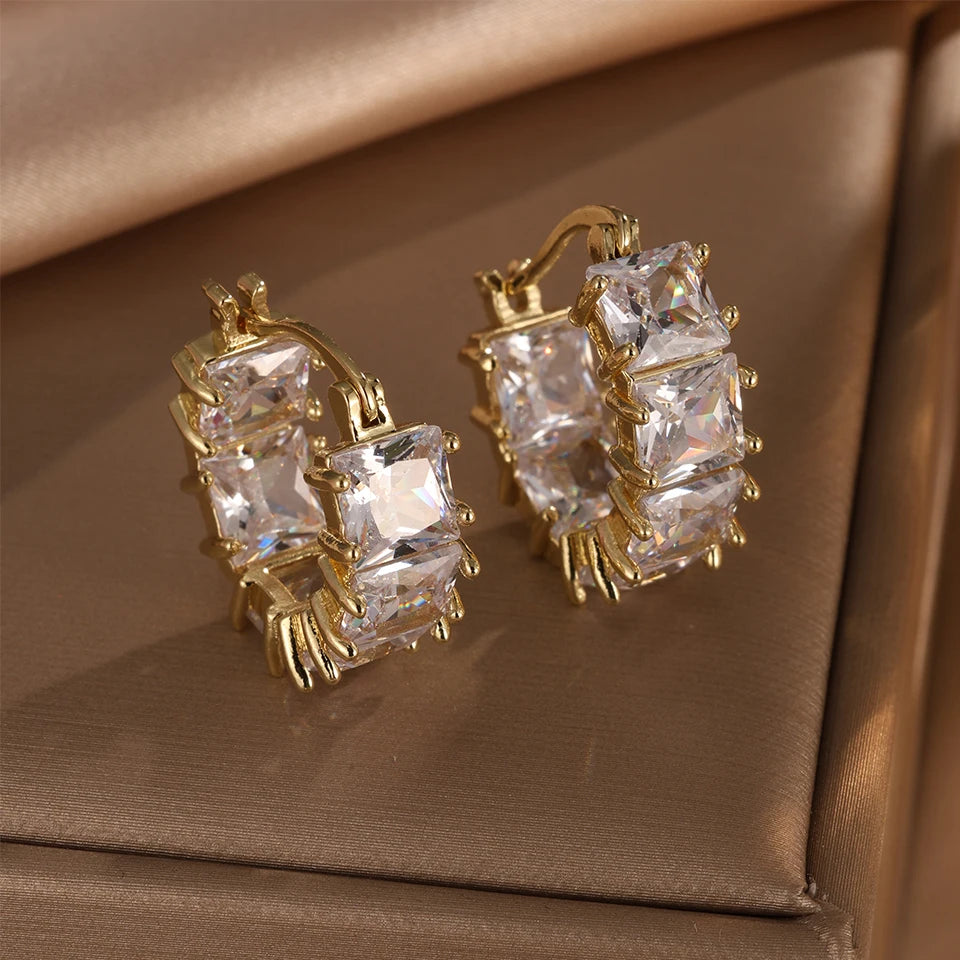 Vintage Black Crystal Hoop Earrings