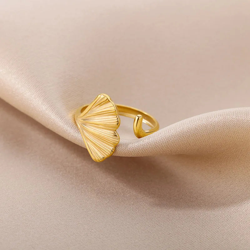 Vintage Ginkgo Leaf Open Ring