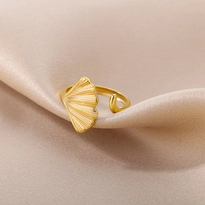 Vintage Ginkgo Leaf Open Ring