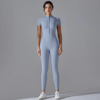 Short Sleeve Zipper Yoga Jumpsuit