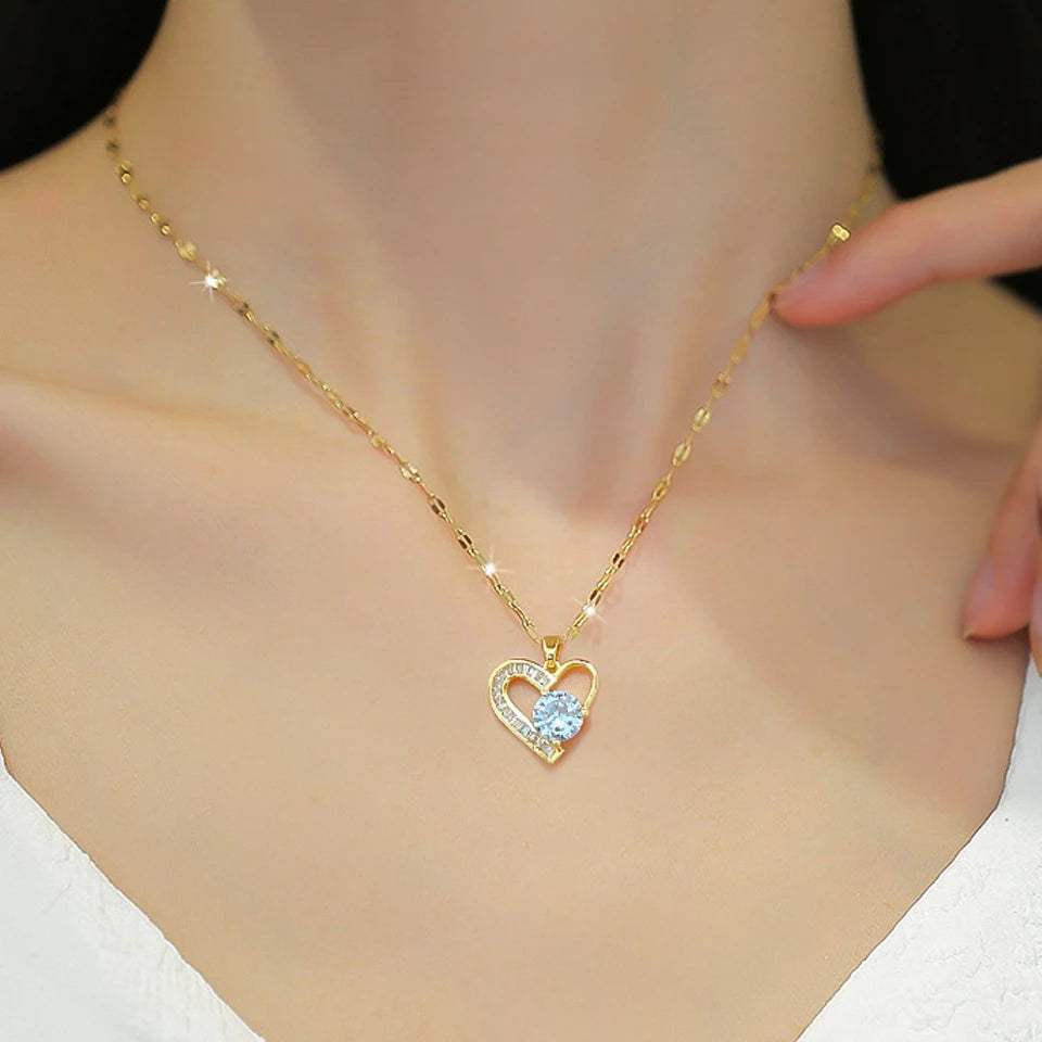 Clear Zircon Heart Necklace