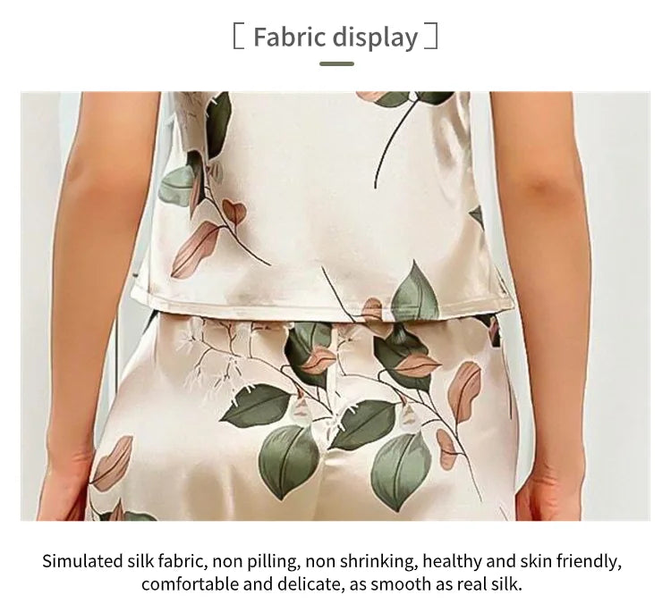 Leaf Print Satin Pajama Set